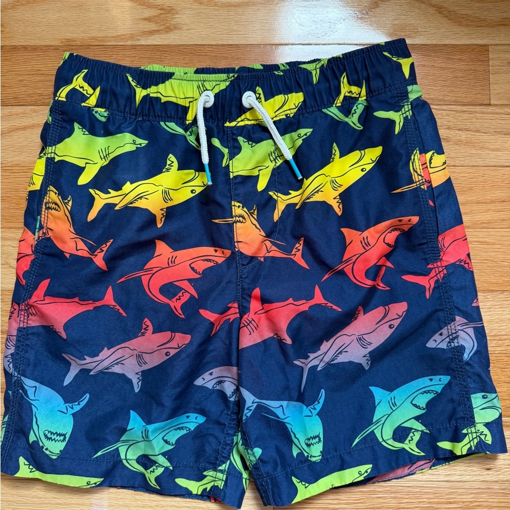 GAP Navy Swim Trunks with Rainbow Shark Print